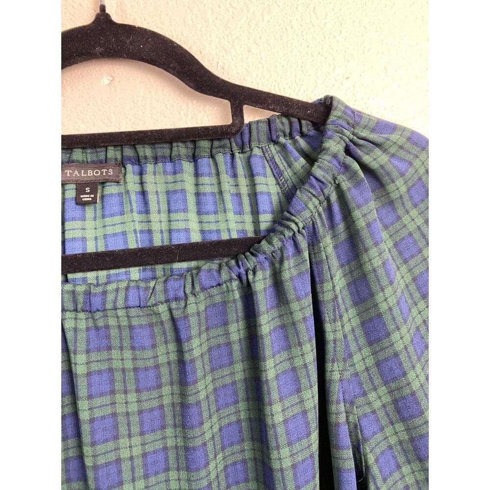 Talbots Green Plaid Elastic Off Shoulder Long Sleeve Top Size Small Holiday - Picture 11 of 11